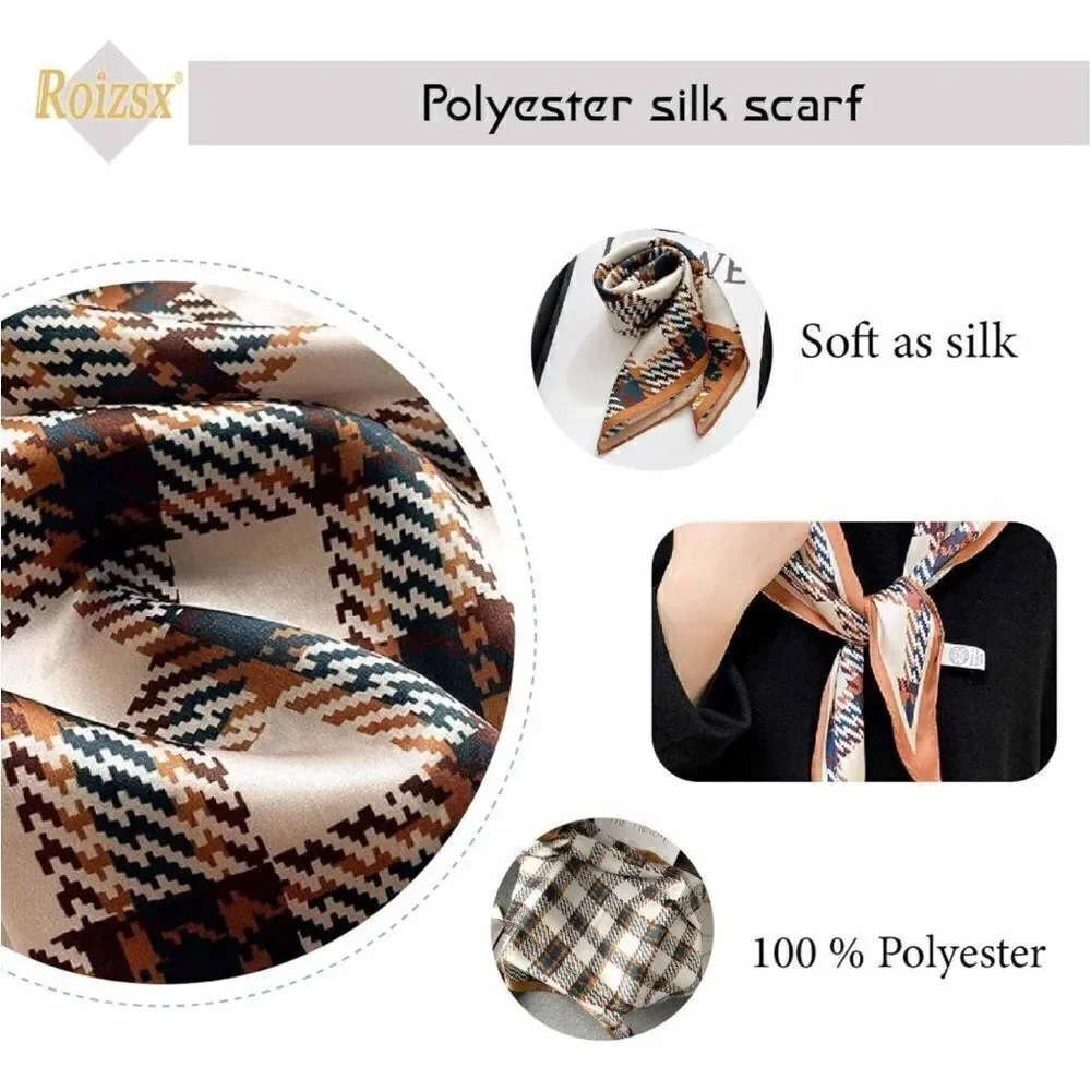 Brown Plaid Print Silky Scarf